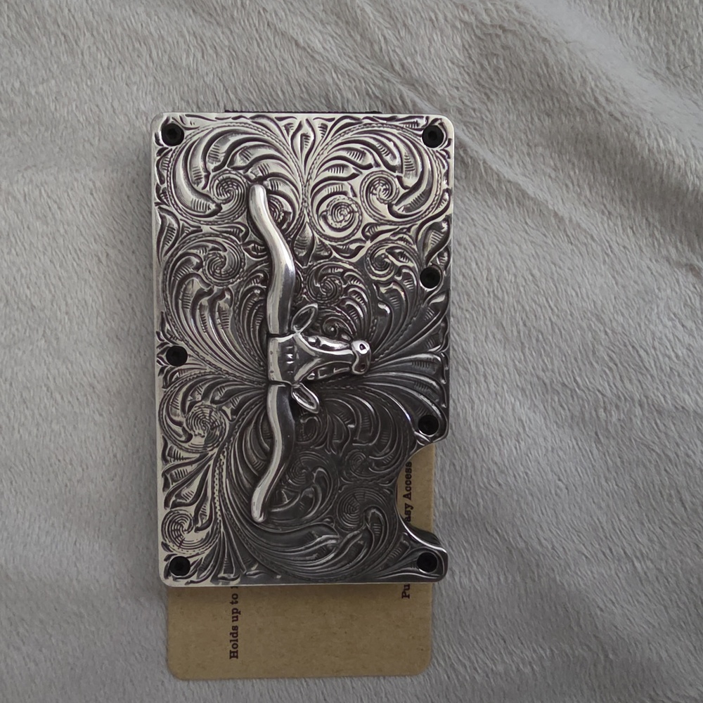 Ornate Silver Card Holder with Bow Design